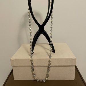 Long Silver and Cream Pearl Beaded Necklace